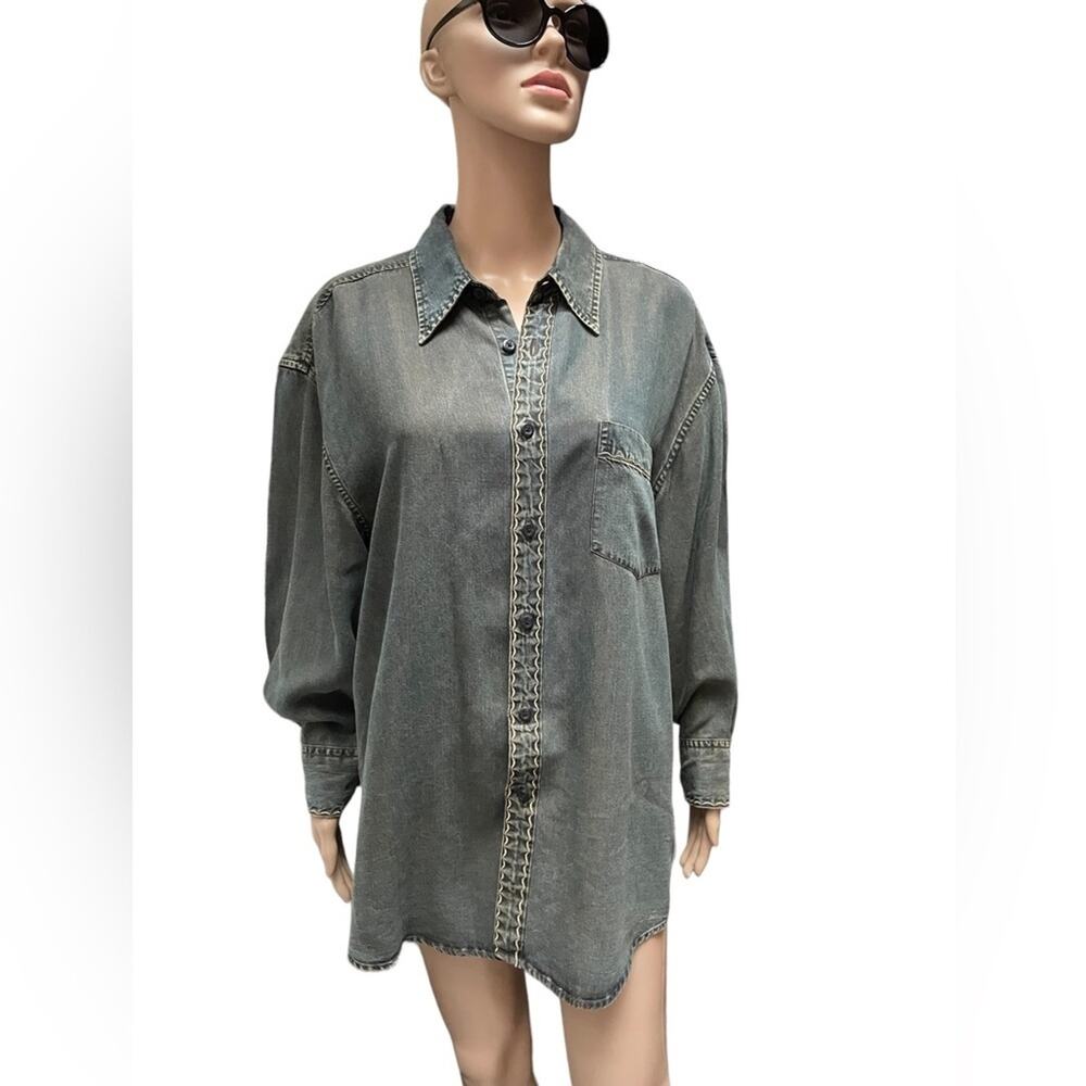 Axis Button Up Long Sleeve Shirt Womens L Blue Denim Collared Comfy Outdoor